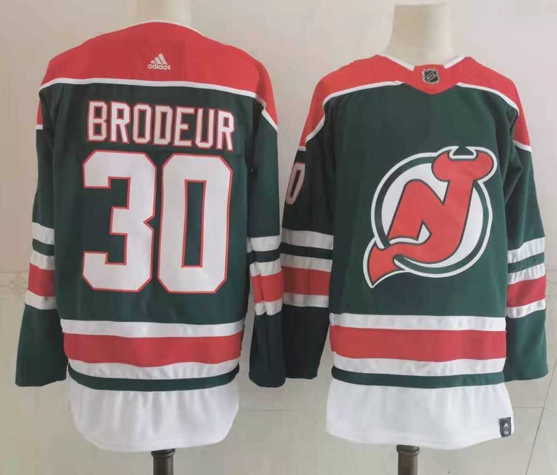 Men New Jersey Devils 30 Brodeur Green Throwback Stitched 2021 Adidias NHL Jersey